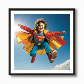 A Dynamic Superhero Costume Clad Business Leader Soaring Through A Bright Summer Sky Their Cape Rip 2 1 Art Print