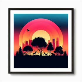 Sunset In The Forest Art Print