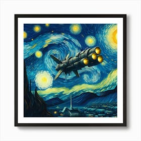 Spaceship Starry Night Van Gogh Painting Art Print