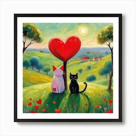 Valentine'S Day Cats Love Heart Valentine Art Print