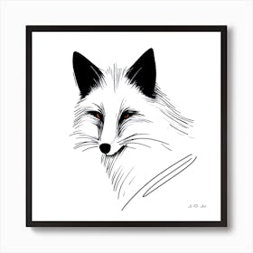 Fox Head In Pencil Drawn Illustration with red Eyes Art Print