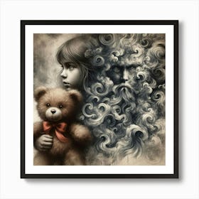 'The Little Girl With Teddy Bear' Art Print