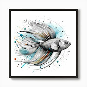 Ornamental Fish - Abstract Line Art Illustration 77 Art Print