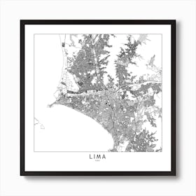 Lima White Map Square Art Print