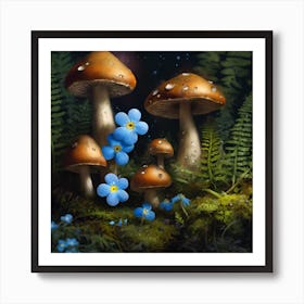 Forget-me-nots and Toadstools Art Print