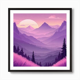 Misty mountains background in purple tone 65 Art Print