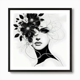 Black And White Flower Girl Art Print