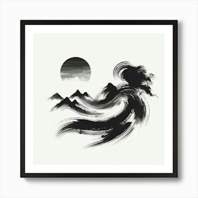 Chinese Ink Painting Asian Wave Art Print