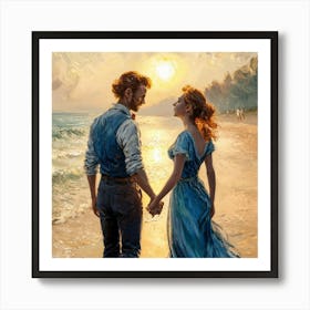 Claude Monet/ Vincent van goth lovers at sunset  Art Print