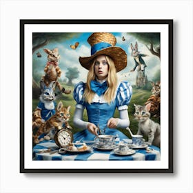 Tea Time Whimsy: Among the Fanciful Felines of Wonderland Series Art Print