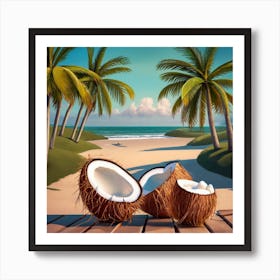 Coconuts On The Beach 1 Art Print