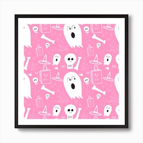 Ghosts On A Pink Background Art Print