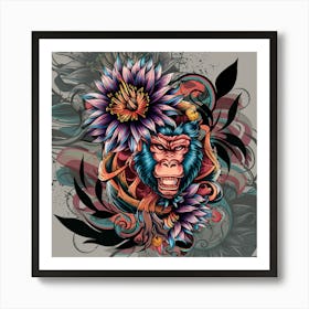 Gorilla With Flowers 2 Art Print