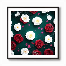 Roses On Green Background Art Print