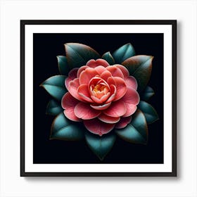 Pink Flower On Black Background Art Print