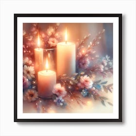 Candles And Flowers Art Print