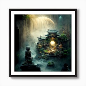 Myeera Steampunk Retropunk Zen Garden Japan Waterfalls Fairies Art Print