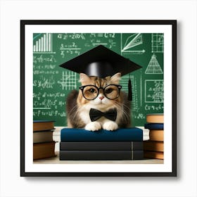 Scholar Cat Wall Print Art A Charming Depiction Of A Studious Cat, Perfect For Combining A Love Of Cats And Education In Any Space Art Print