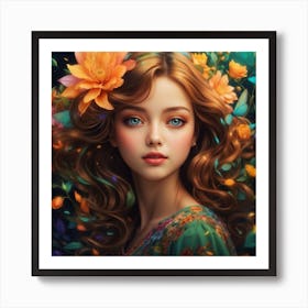 Beautiful young Girl With Flowers Art Print