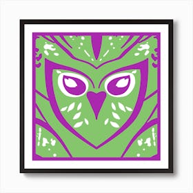 Chic Owl Pink And Green  Art Print