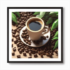 Coffee Cup With Coffee Beans 7 Art Print