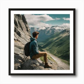 Man Sitting On Top Of A Mountain Art Print