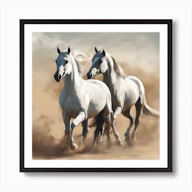 Horses Running In The Dust Art Print