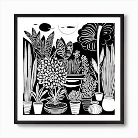 Lion cut inspired Black and white Garden plants & flowers art, Gardening art, Garden 223 Art Print