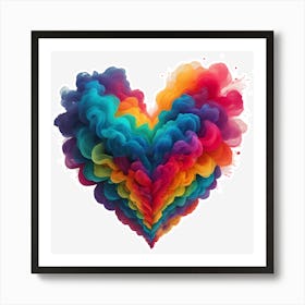 A Heart Made Of Rainbow Smoke On White Background Art Print