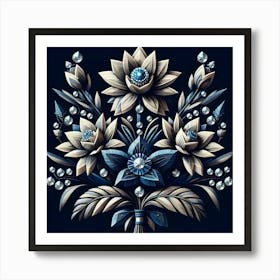 Blue Flowers With Diamonds Art Print