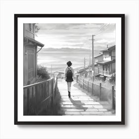 Girl Walking Down The Street Art Print