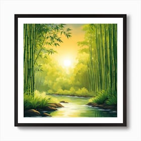 A Stream In A Bamboo Forest At Sun Rise Square Composition 291 Art Print