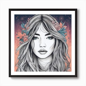 Girl With Flowers In Her Hair Art Print