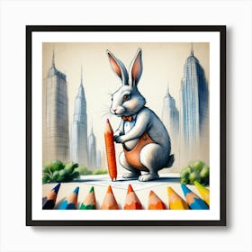 Rabbit With Colored Pencils 1 Art Print