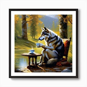 Wolf With Cup Of Tea Art Print