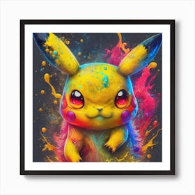 Pikachu, paint splatter Art Print