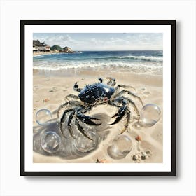 Crab & Bubbles Art Print