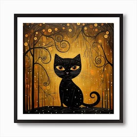 Black Cat In The Forest 2 Art Print