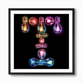 Letter T made of LIght Bulb Art Print