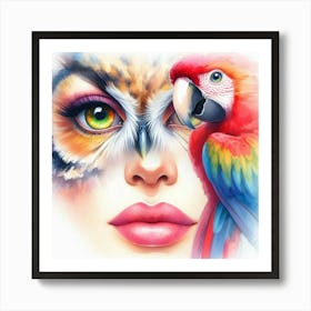 Owl And Parrot Art Print