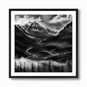 Black And White Mountain Landscape Art Print