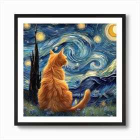 Starry Night Cat 3 Art Print