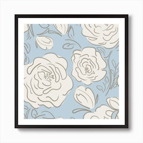 Roses On A Blue Background Art Print