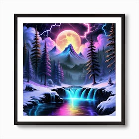 Lightning Storm In The Forest Art Print