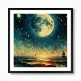 Full Moon Over The Sea Art Print