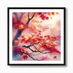 soft pastels and acrylic inks. A Japanese maple basking in the sun. Art Print