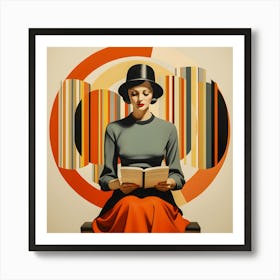 Modern Vintage Woman Reading – Geometric Art Deco Style Portrait" Art Print