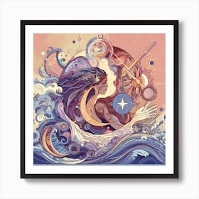 Woman In The Ocean Art Print