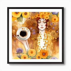 Gustav Klimt Coffee And Girl Art Print Art Print