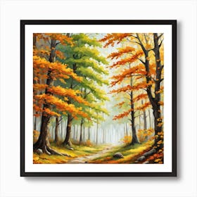 Forest In Autumn In Minimalist Style Square Composition 1 Art Print